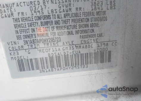 2017 Nissan Sentra Sv from USA, damaged, VIN 3N1AB7AP0HY295723